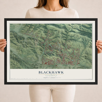 Map of Blackhawk, California, 18 x 24 inch print in a black wood frame