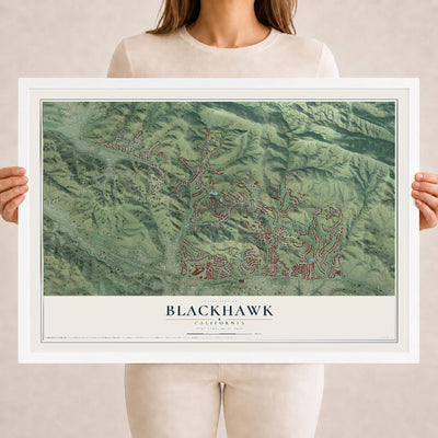 Map of Blackhawk, California, 18 x 24 inch print in a white wood frame