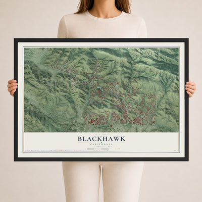Map of Blackhawk, California, 24 x 36 inch print in a black wood frame