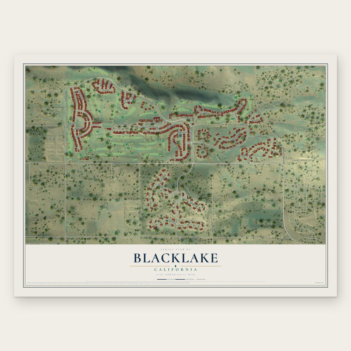 Blacklake, California map print, the full design