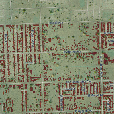Close-up of the map of Bloomington, California print showing street and building detail