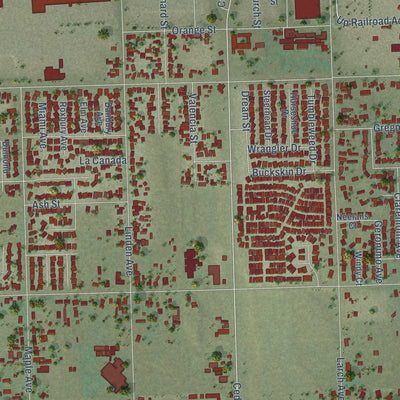 Second close-up of the map of Bloomington, California print showing more streets and buildings