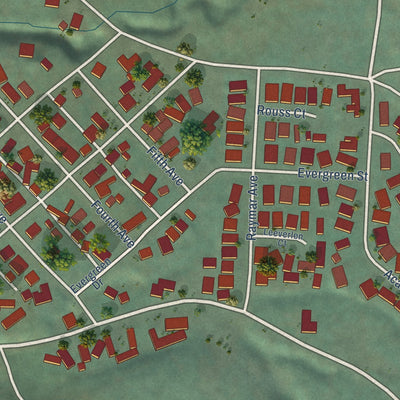 Second close-up of the map of Blue Lake, California print showing more streets and buildings