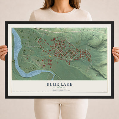 Map of Blue Lake, California, 18 x 24 inch print in a black wood frame