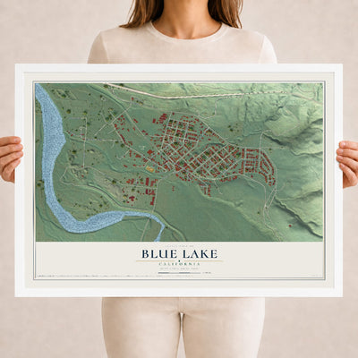 Map of Blue Lake, California, 18 x 24 inch print in a white wood frame