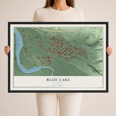 Map of Blue Lake, California, 24 x 36 inch print in a black wood frame