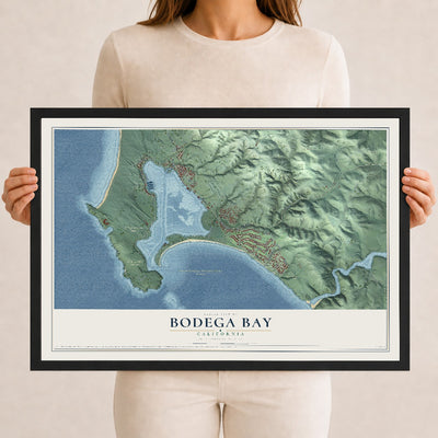 Map of Bodega Bay, California, 12 x 18 inch print in a black wood frame