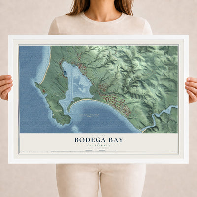 Map of Bodega Bay, California, 18 x 24 inch print in a white wood frame
