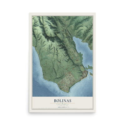 Map of Bolinas, California, 12 x 18 inch unframed archival matte print