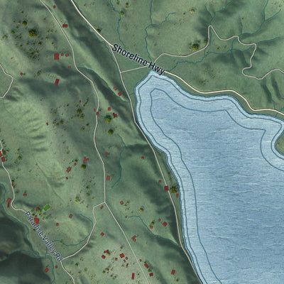 Second close-up of the map of Bolinas, California print showing more streets and buildings