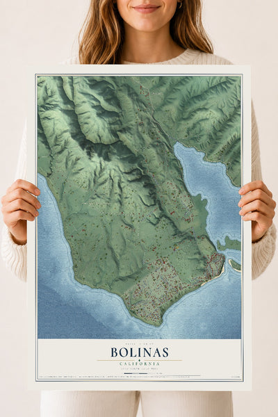 Map of Bolinas, California, 18 x 24 inch unframed archival matte print