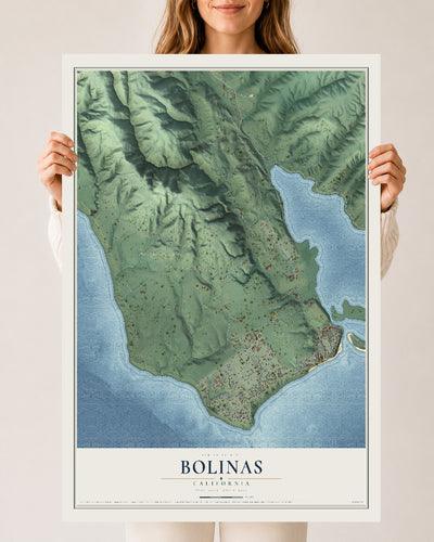 Map of Bolinas, California, 24 x 36 inch unframed archival matte print