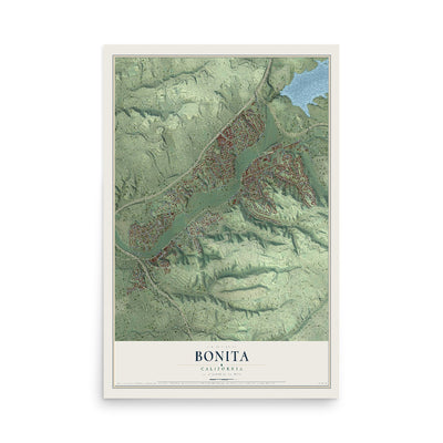 Map of Bonita, California, 12 x 18 inch unframed archival matte print