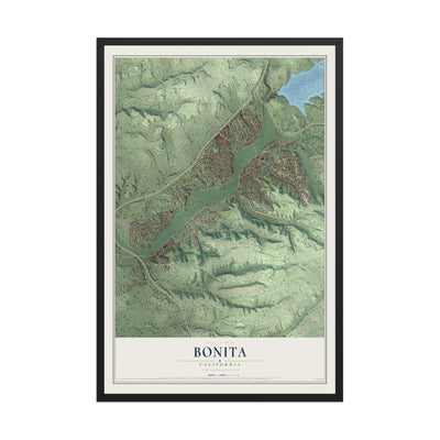 Map of Bonita, California, 12 x 18 inch print in a black wood frame