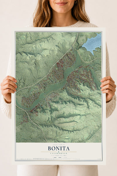 Map of Bonita, California, 18 x 24 inch unframed archival matte print