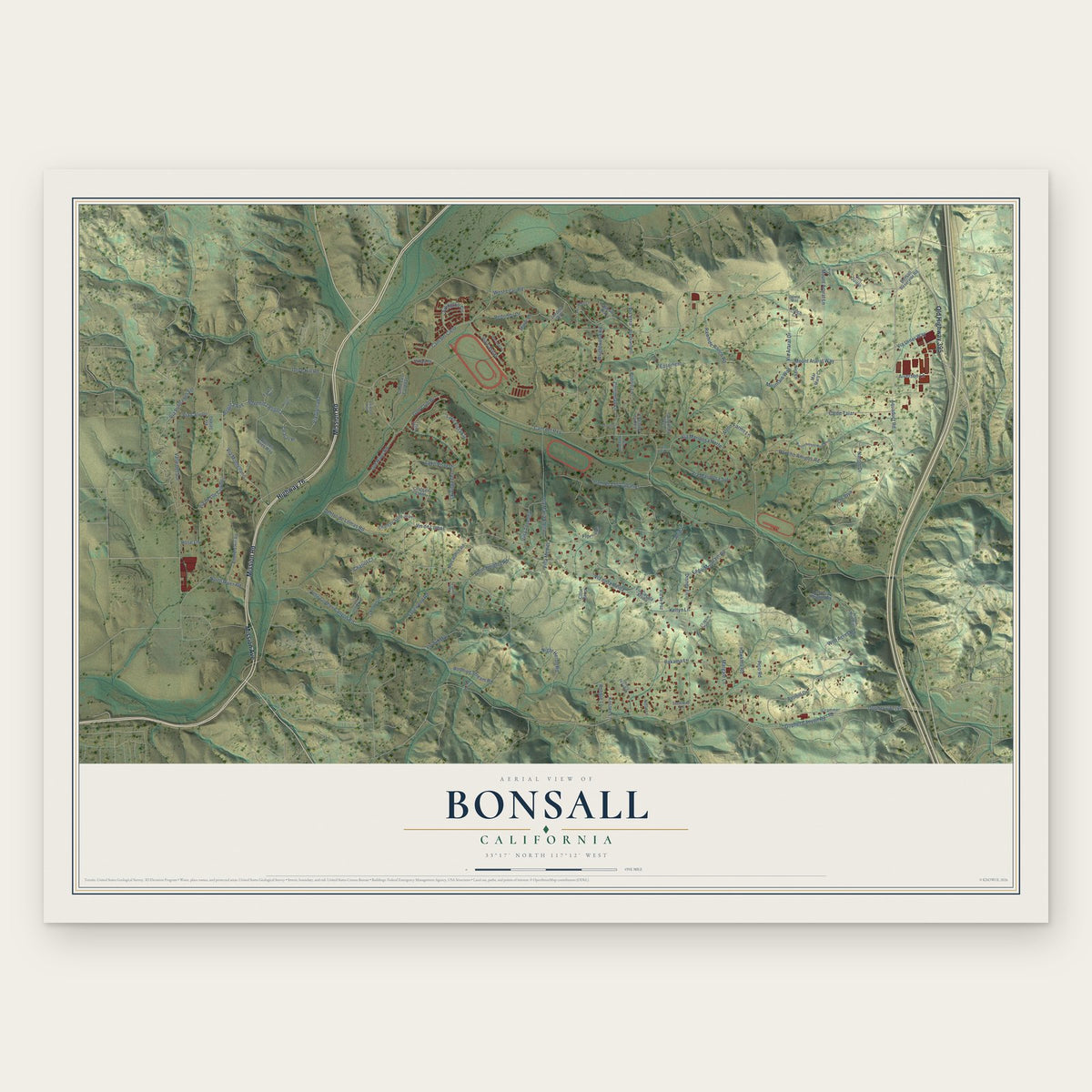 Bonsall, California map print, the full design
