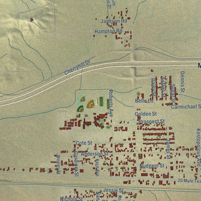 Close-up of the map of Boron, California print showing street and building detail
