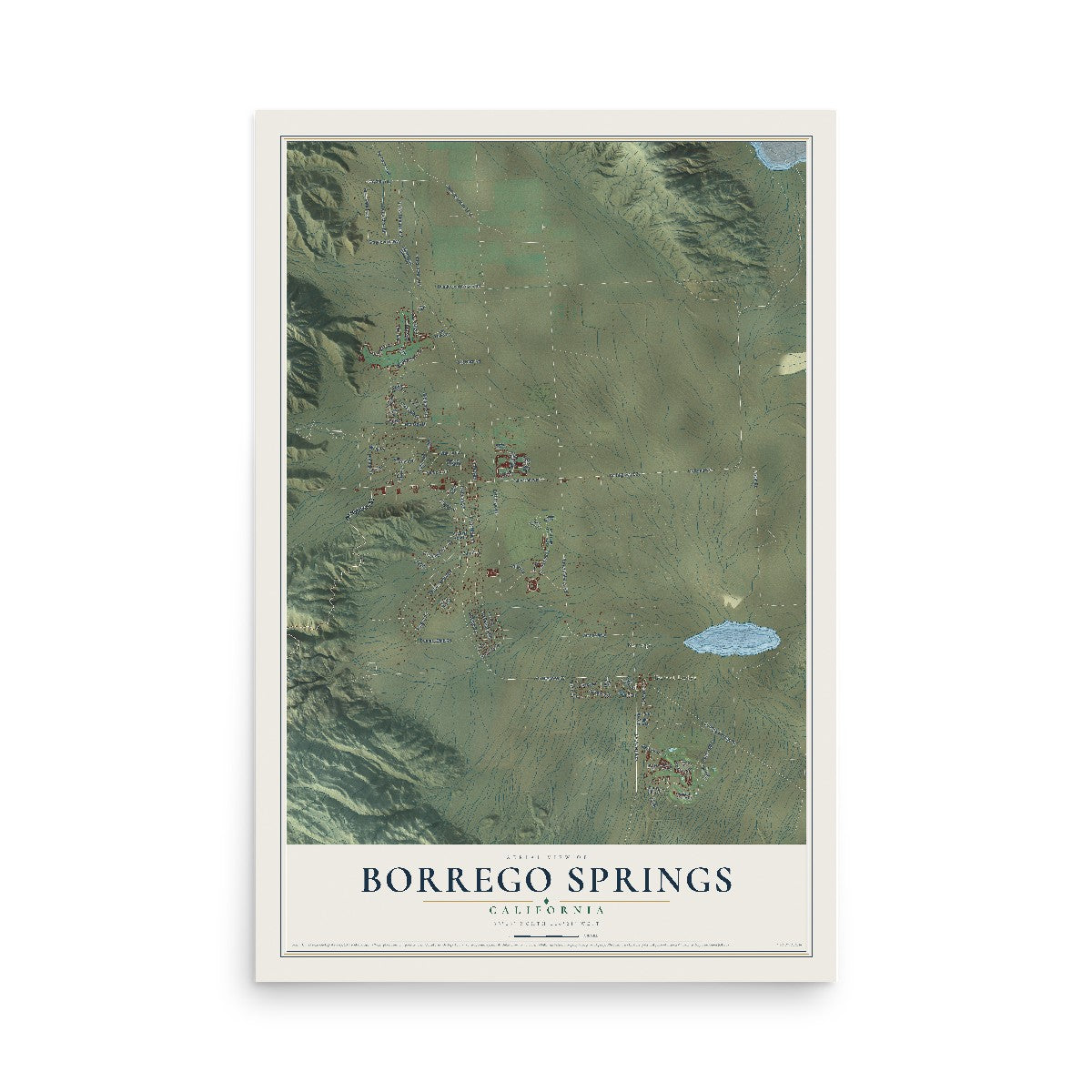 Map of Borrego Springs, California, 12 x 18 inch unframed archival matte print