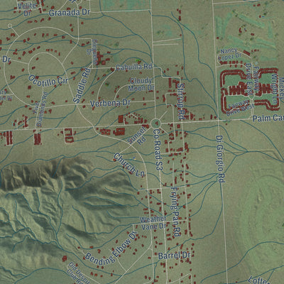 Second close-up of the map of Borrego Springs, California print showing more streets and buildings