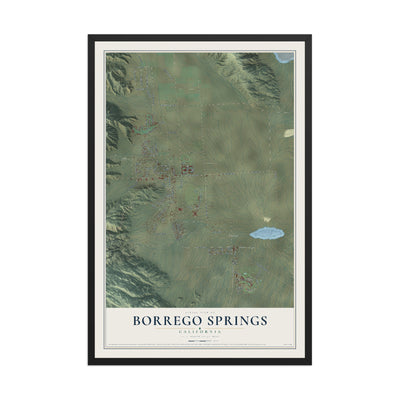 Map of Borrego Springs, California, 12 x 18 inch print in a black wood frame