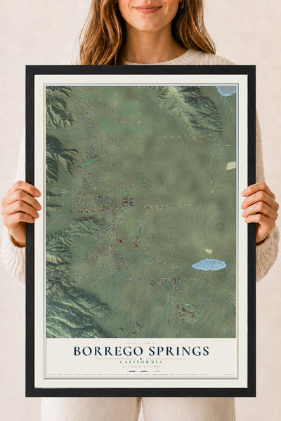 Map of Borrego Springs, California, 18 x 24 inch print in a black wood frame