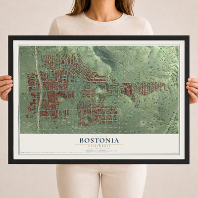 Map of Bostonia, California, 18 x 24 inch print in a black wood frame