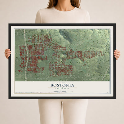 Map of Bostonia, California, 24 x 36 inch print in a black wood frame
