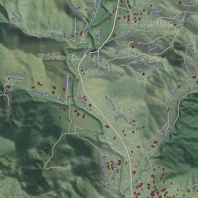 Second close-up of the map of Boulder Creek, California print showing more streets and buildings