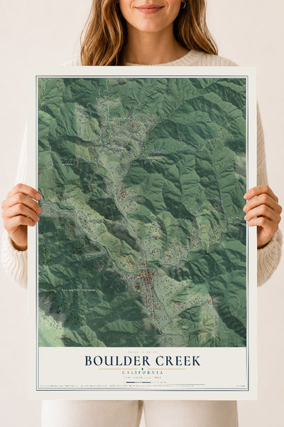 Map of Boulder Creek, California, 18 x 24 inch unframed archival matte print