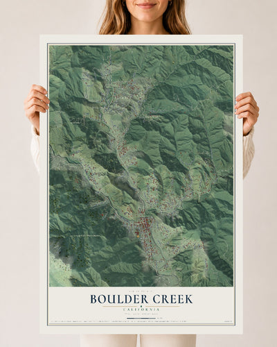 Map of Boulder Creek, California, 24 x 36 inch unframed archival matte print