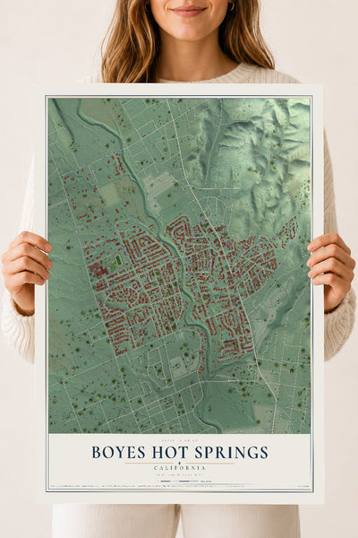 Map of Boyes Hot Springs, California, 18 x 24 inch unframed archival matte print