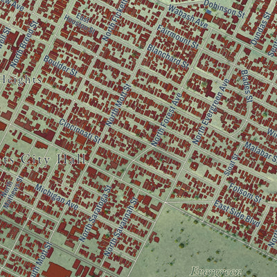 Close-up of the map of Boyle Heights, California print showing street and building detail