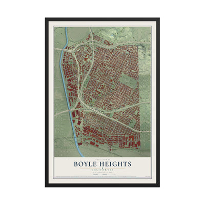 Map of Boyle Heights, California, 12 x 18 inch print in a black wood frame