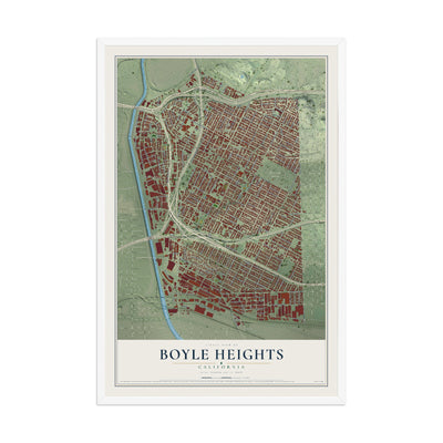 Map of Boyle Heights, California, 12 x 18 inch print in a white wood frame