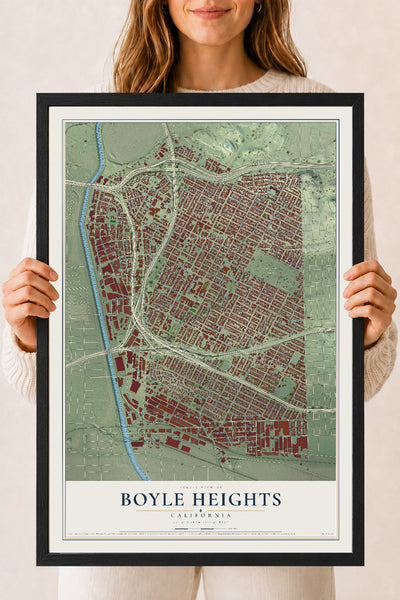 Map of Boyle Heights, California, 18 x 24 inch print in a black wood frame