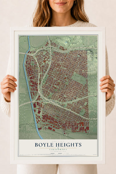 Map of Boyle Heights, California, 18 x 24 inch print in a white wood frame