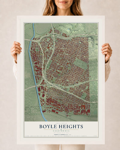 Map of Boyle Heights, California, 24 x 36 inch print in a white wood frame