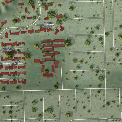 Close-up of the map of Bradbury, California print showing street and building detail