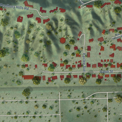 Second close-up of the map of Bradbury, California print showing more streets and buildings