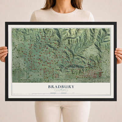 Map of Bradbury, California, 18 x 24 inch print in a black wood frame