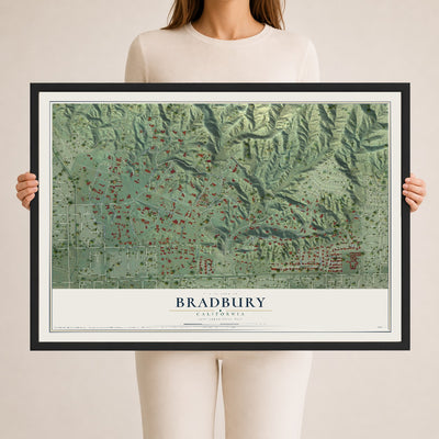 Map of Bradbury, California, 24 x 36 inch print in a black wood frame