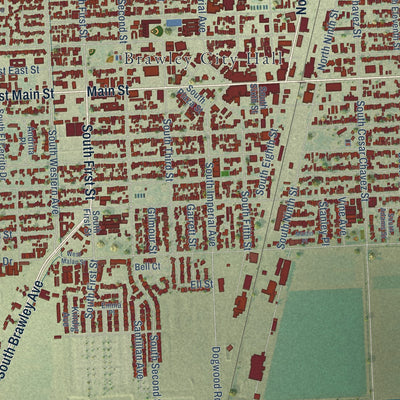 Close-up of the map of Brawley, California print showing street and building detail