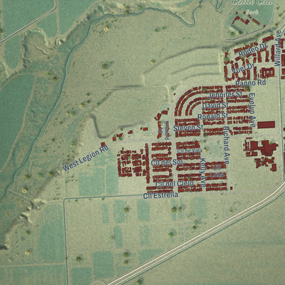 Second close-up of the map of Brawley, California print showing more streets and buildings