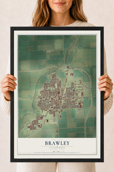 Map of Brawley, California, 18 x 24 inch print in a black wood frame