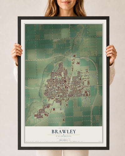 Map of Brawley, California, 24 x 36 inch print in a black wood frame