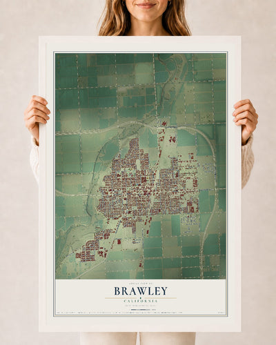 Map of Brawley, California, 24 x 36 inch print in a white wood frame