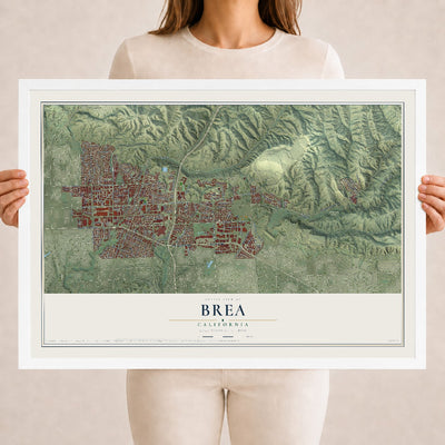 Map of Brea, California, 18 x 24 inch print in a white wood frame