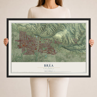 Map of Brea, California, 24 x 36 inch print in a black wood frame