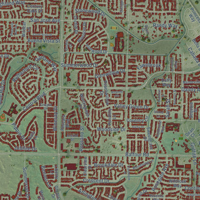 Close-up of the map of Brentwood, California print showing street and building detail