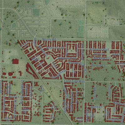 Second close-up of the map of Brentwood, California print showing more streets and buildings